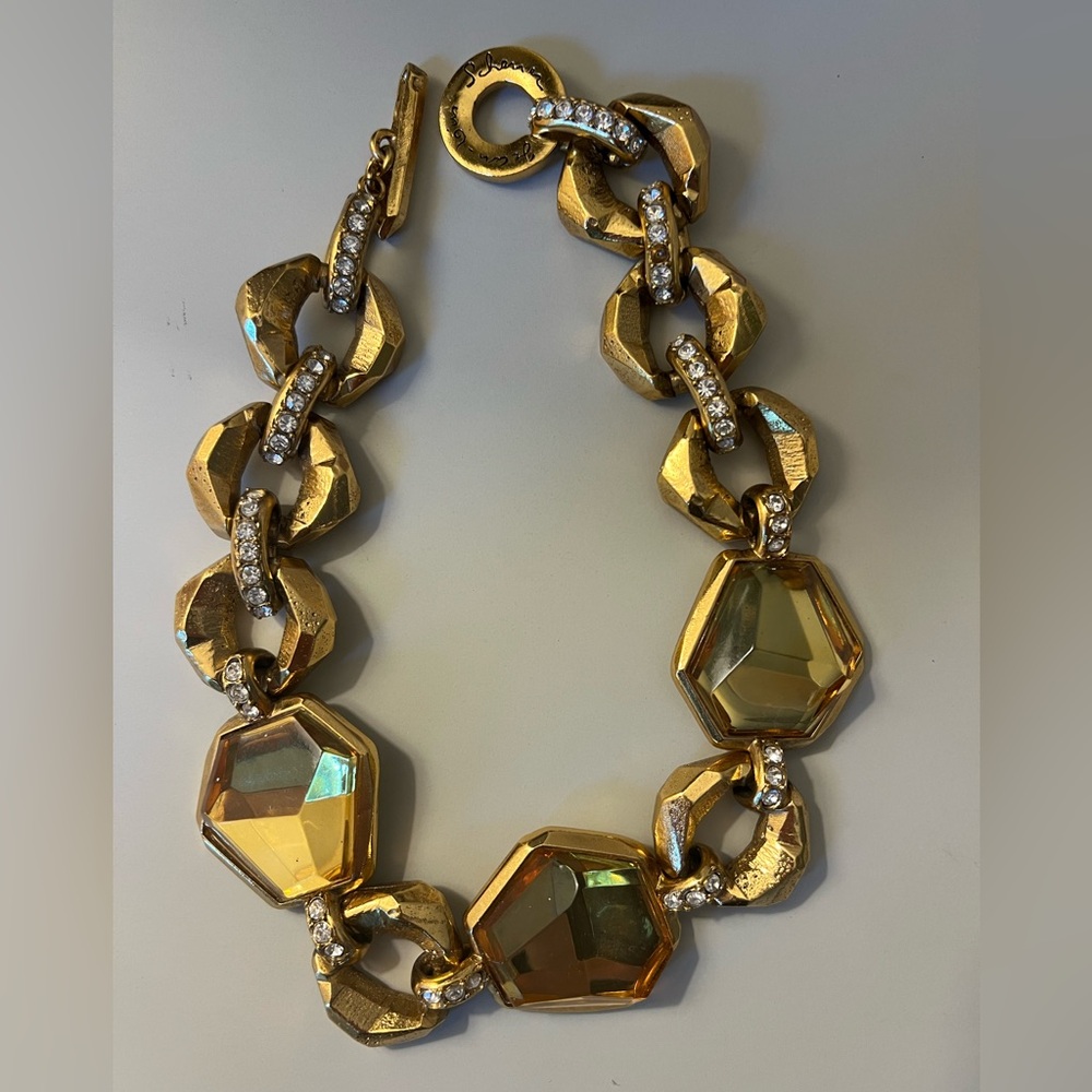 Vintage Jean Louis Scherrer Elegant Gold and Crystal Women's Necklace